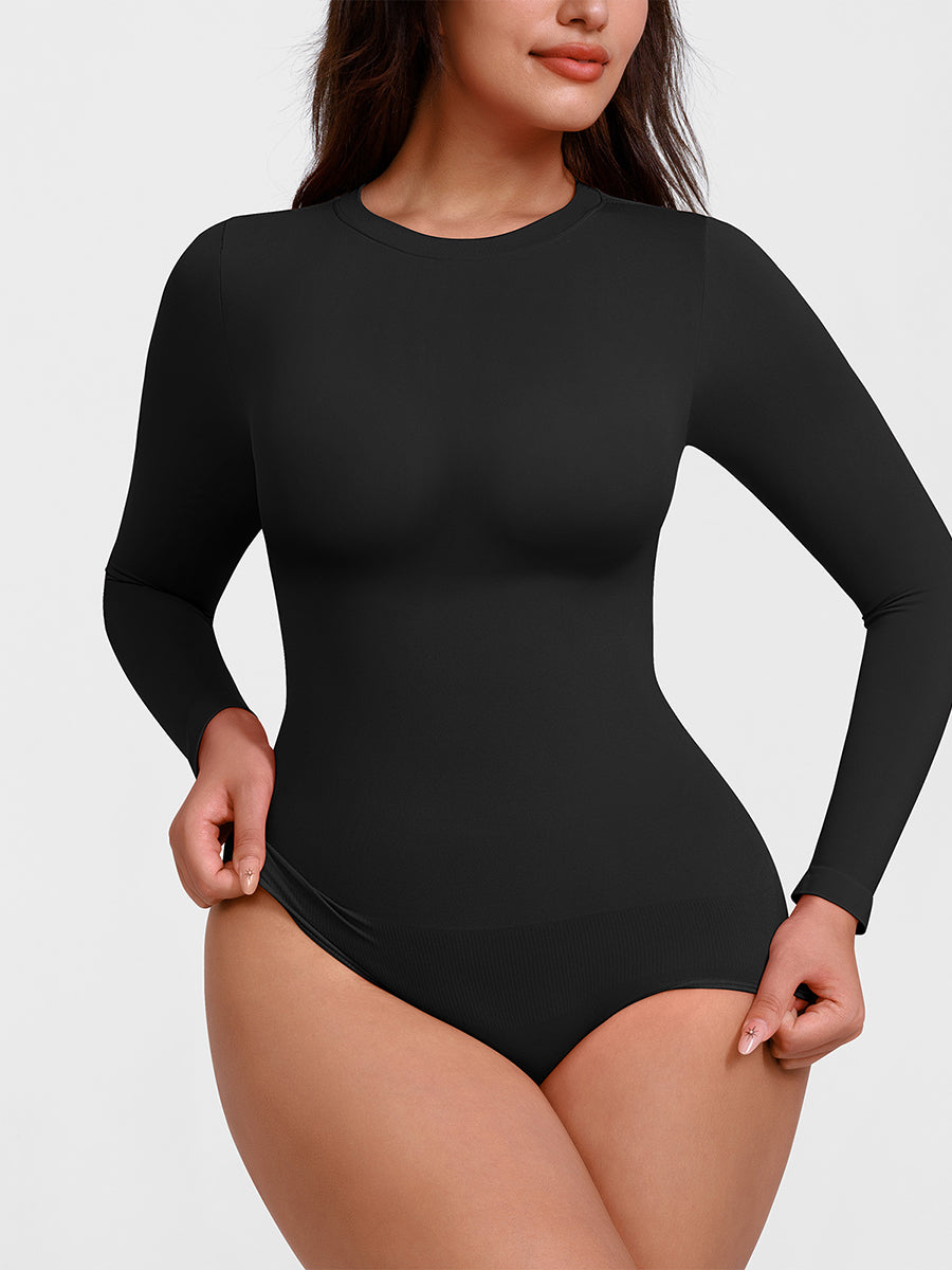 Essentials Classic Long Sleeve Bodysuit in black – alternate front view