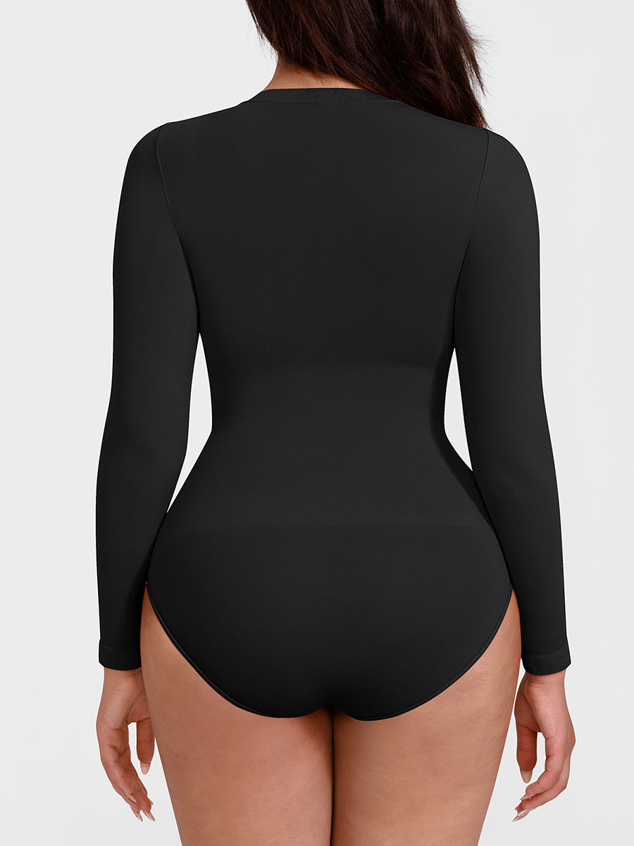Essentials Classic Long Sleeve Bodysuit in black – back view