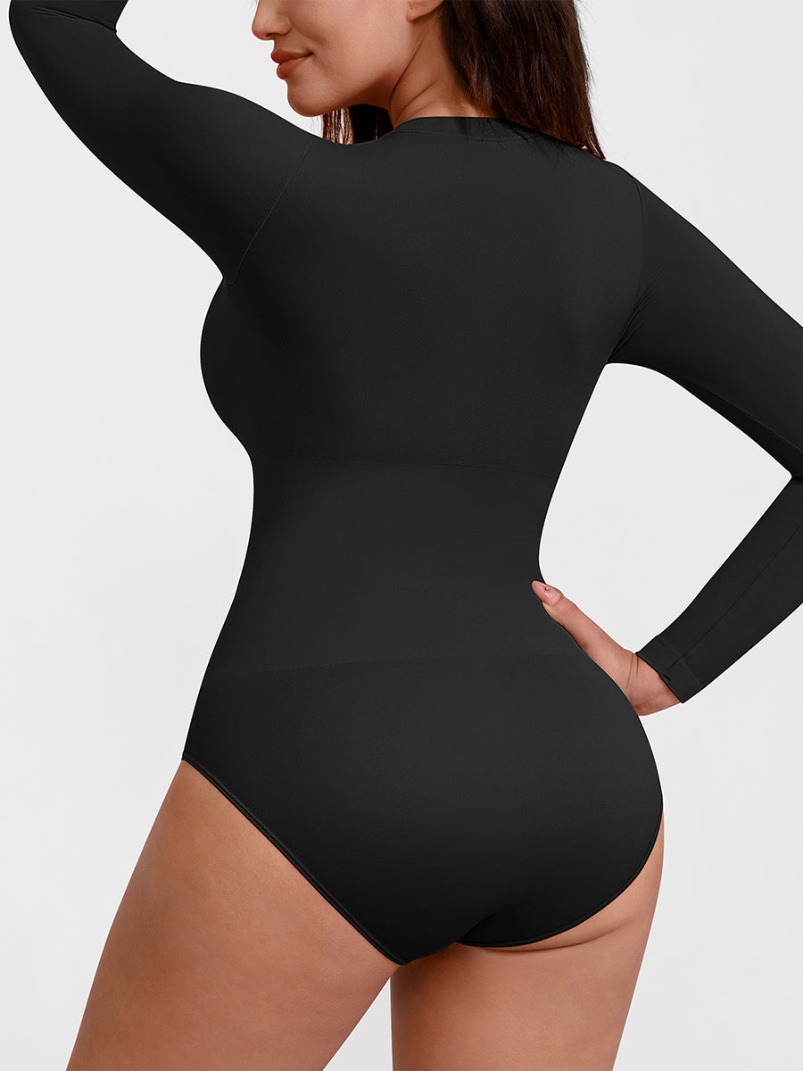 Essentials Classic Long Sleeve Bodysuit in black – alternate three-quarter view