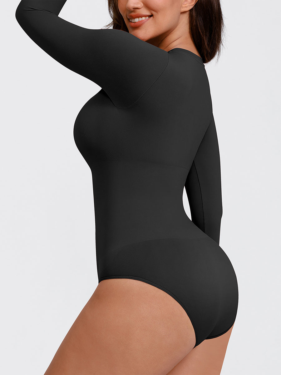 Essentials Classic Long Sleeve Bodysuit in black – side view