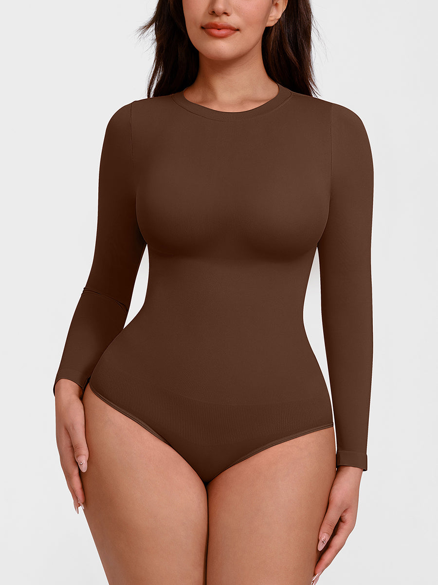 Essentials Classic Long Sleeve Bodysuit in brown – alternate front view