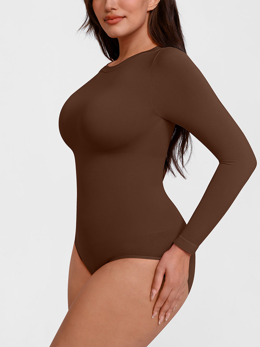Essentials Classic Long Sleeve Bodysuit in brown – three-quarter view