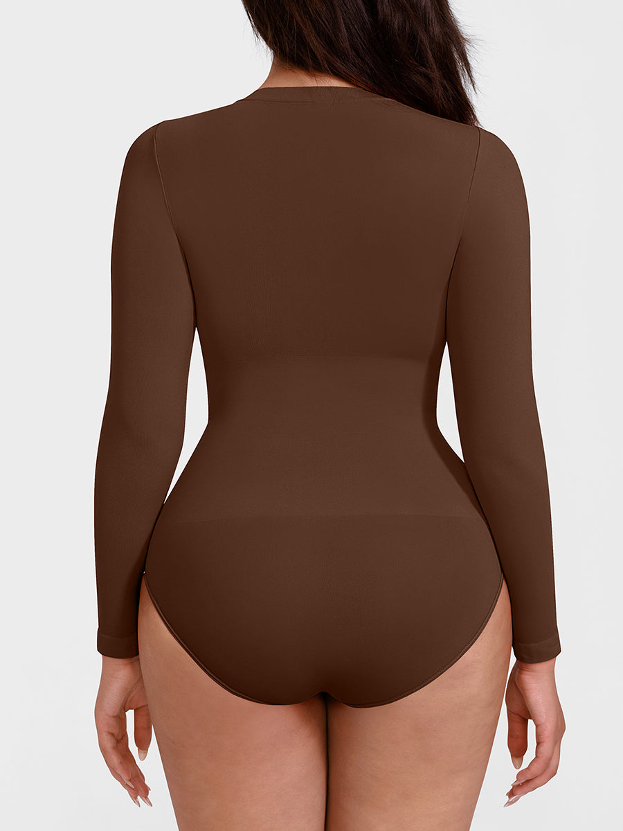 Essentials Classic Long Sleeve Bodysuit in brown – back view