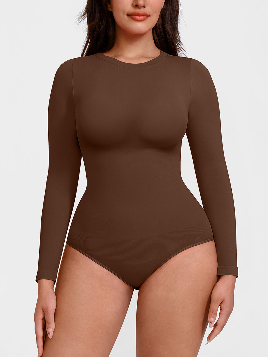 Essentials Classic Long Sleeve Bodysuit in brown – alternate front view