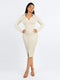 Long Sleeve Ribbed Button Dress - White