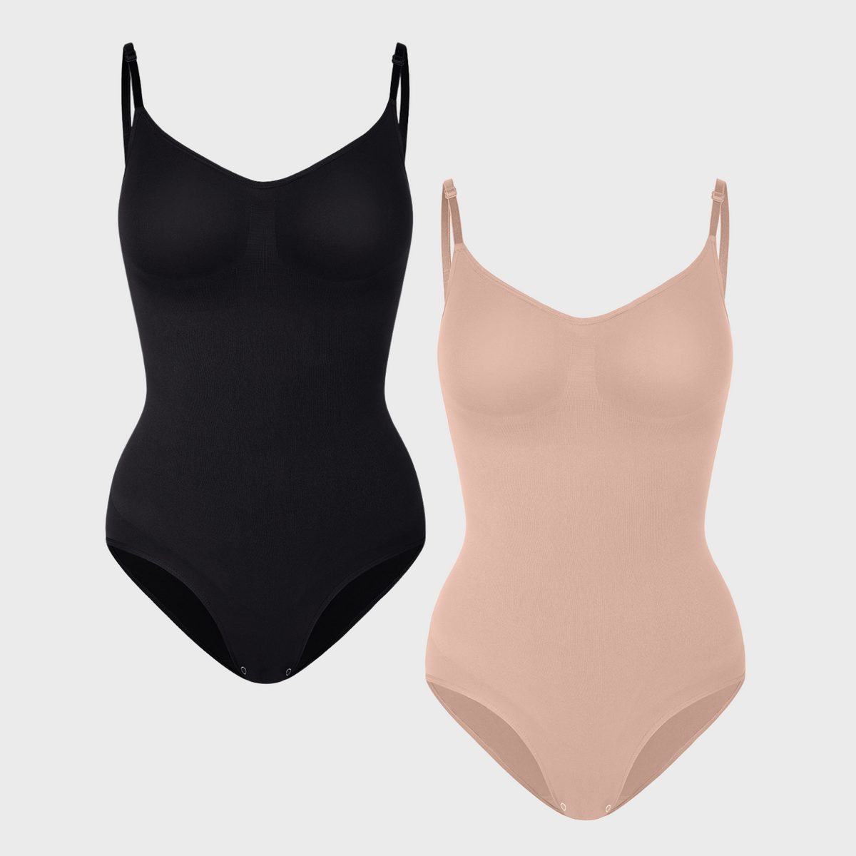 Shop Lily Ultimate Sculpt Bodysuit 2-pack: two seamless tummy-control shaping bodysuits in black and nude, laid flat side by side