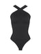 Ribbed Halter Neck Bodysuit - Black