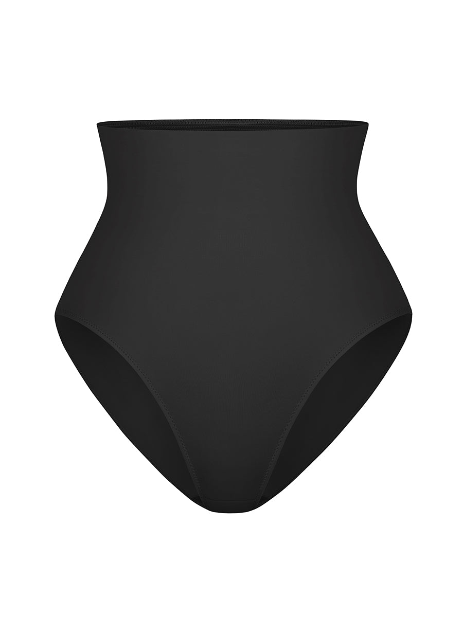 Shop Lily Ultimate Sculpt Shaping Panties in black, high-waisted tummy-control shaping panties – product shot on a plain background