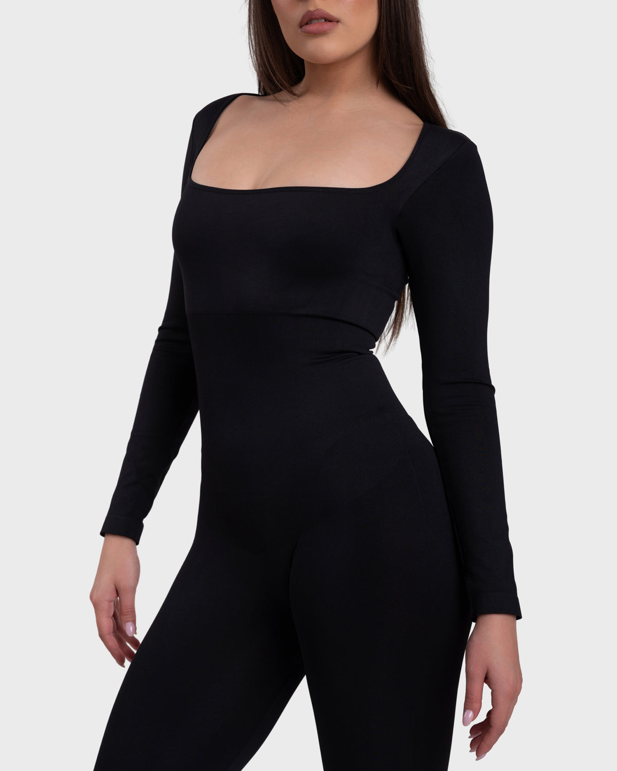 All Day Long Sleeve Flare Jumpsuit in black – front view
