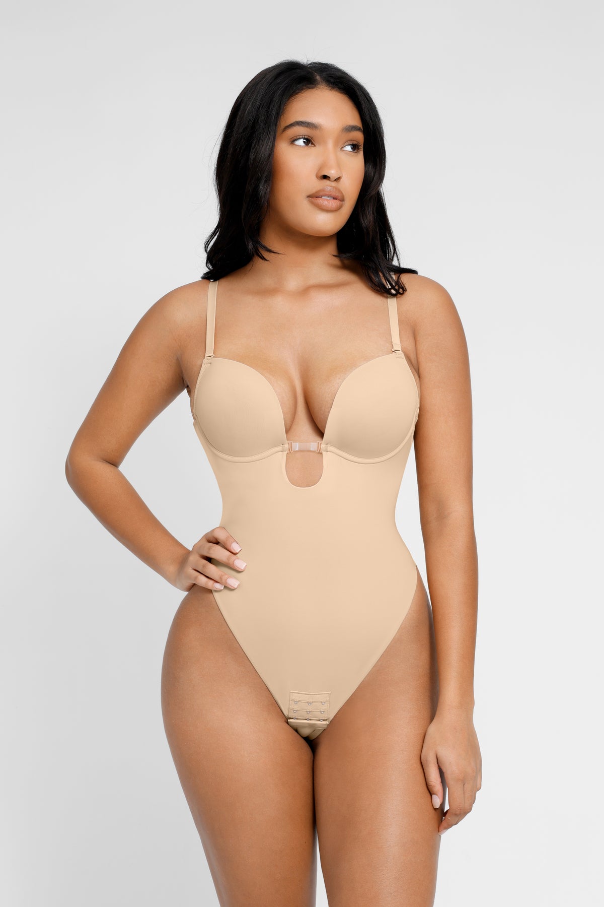 Bombshell Invisible Bra Bodysuit in nude – front view