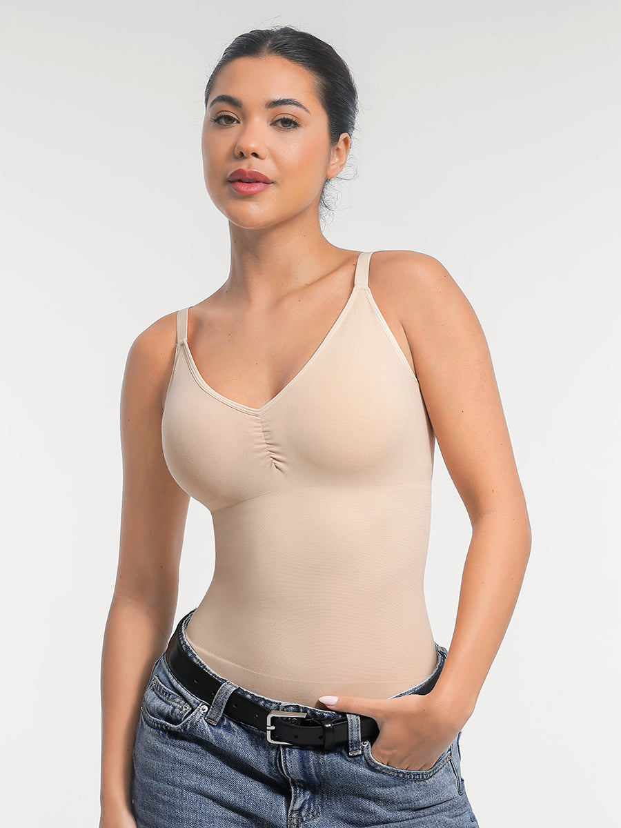 Built-In Bra Sculpting Bodysuit in nude – styled with jeans