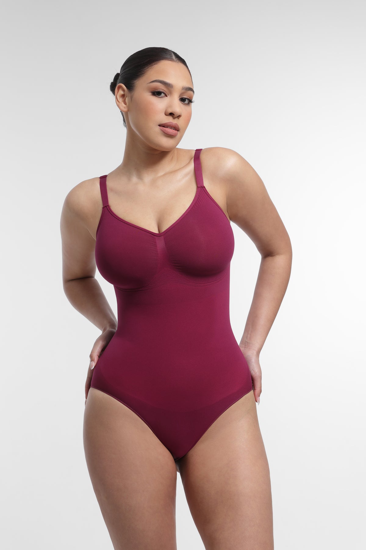 SculptEase Shaping Bodysuit in dark red – alternate front view
