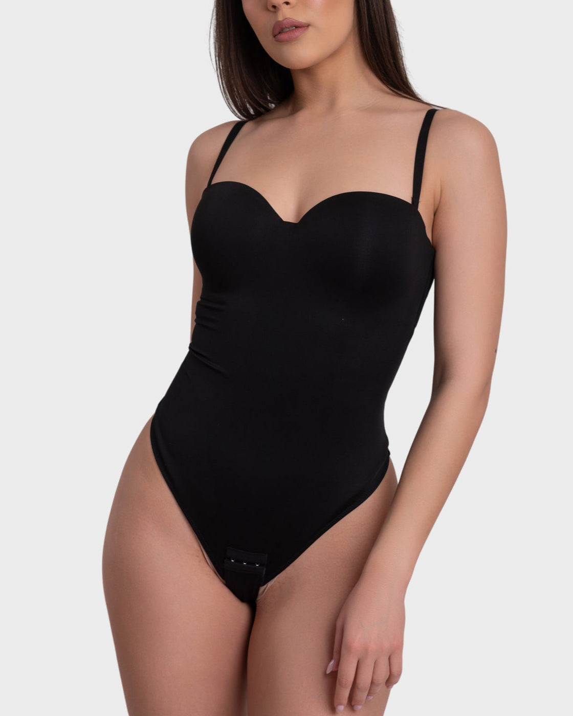 Shop Lily Bustier Corset Bodysuit in black, bustier corset bodysuit with adjustable straps – front view