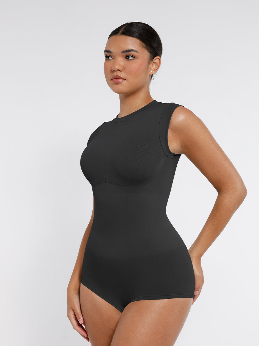 Sculpt Chic High-Neck Bodysuit in black – three-quarter view