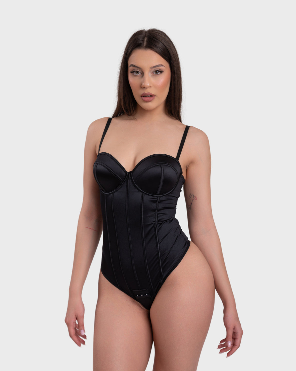 Amelia Corset Bodysuit in black – full-length front view