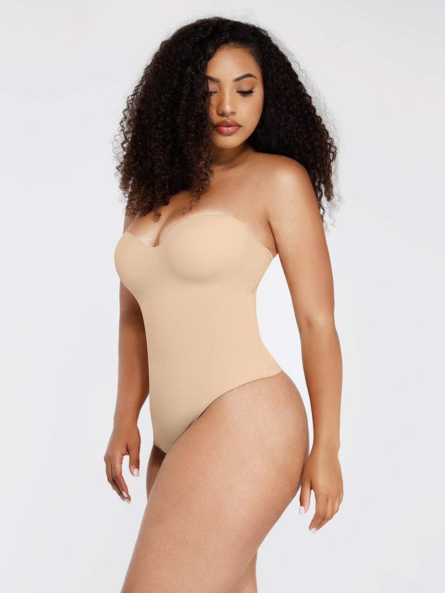 Bustier Corset Bodysuit in nude – three-quarter view