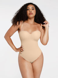 Shop Lily Bustier Corset Bodysuit in nude, bustier corset bodysuit with adjustable straps – front view