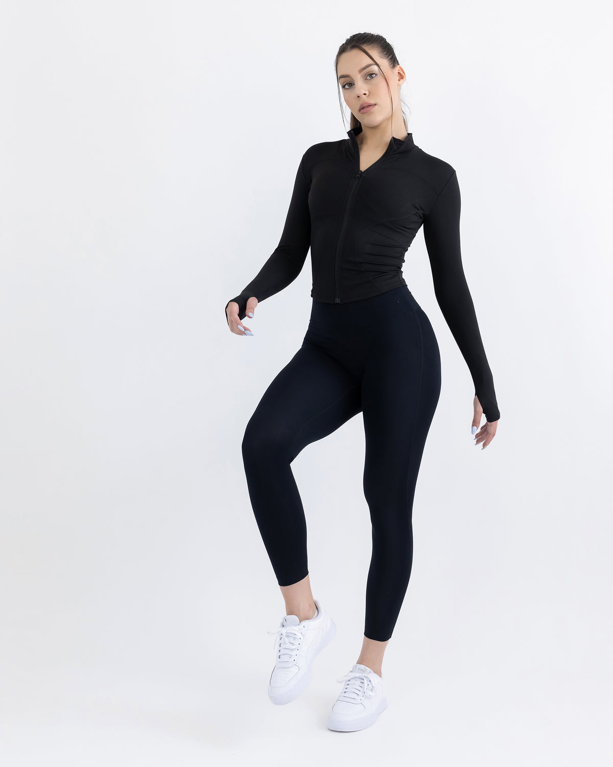 Evolve Contour Long Sleeve Jacket in black – full-length front view