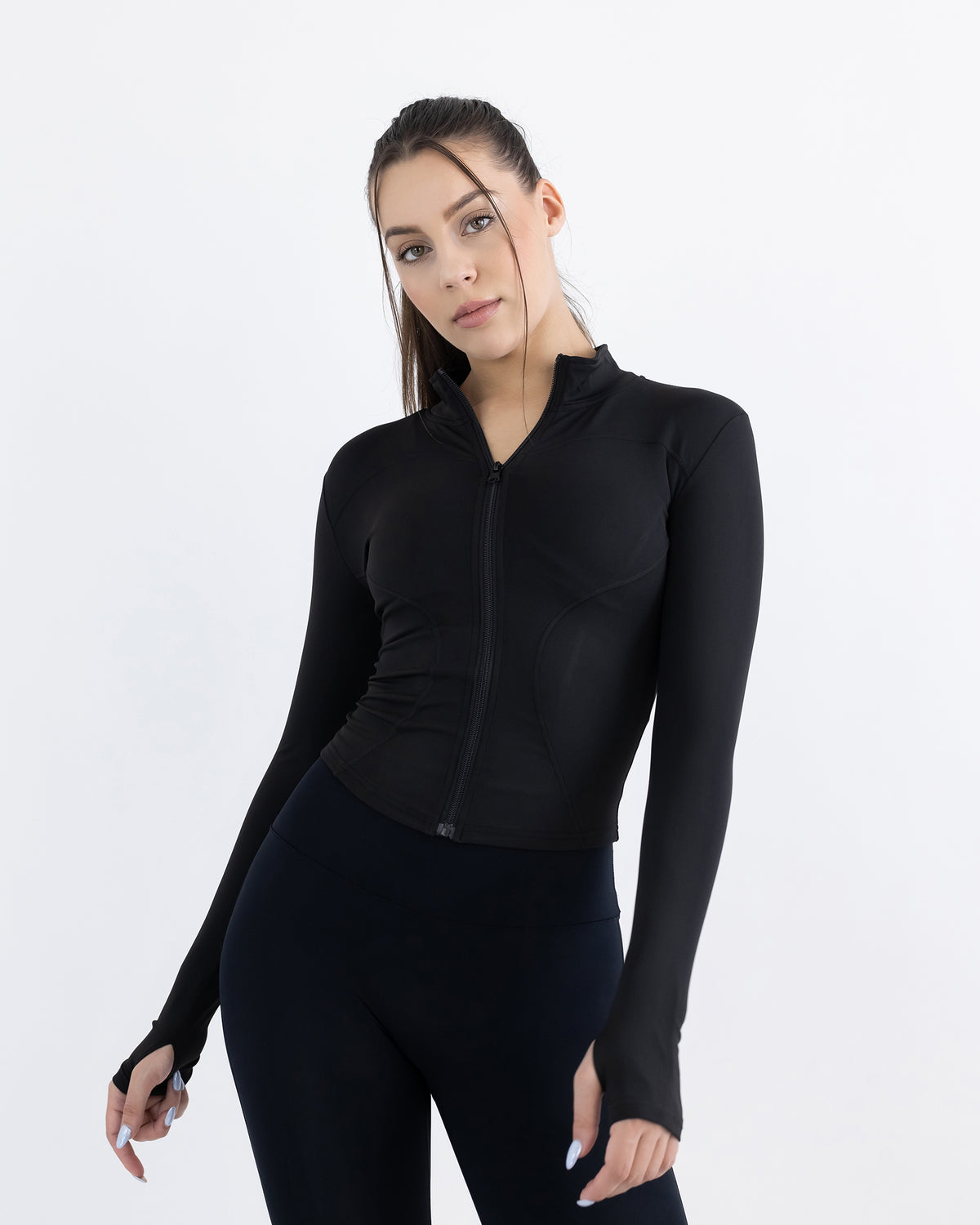 Evolve Contour Long Sleeve Jacket in black – front view
