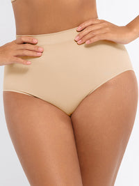 Shop Lily High Waisted Classic Shaping Panties in nude, seamless high-waisted shaping briefs – front view