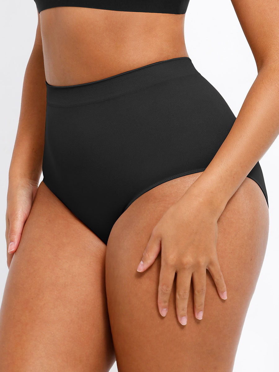 Shop Lily High Waisted Classic Shaping Panties in black, seamless high-waisted shaping briefs – front view