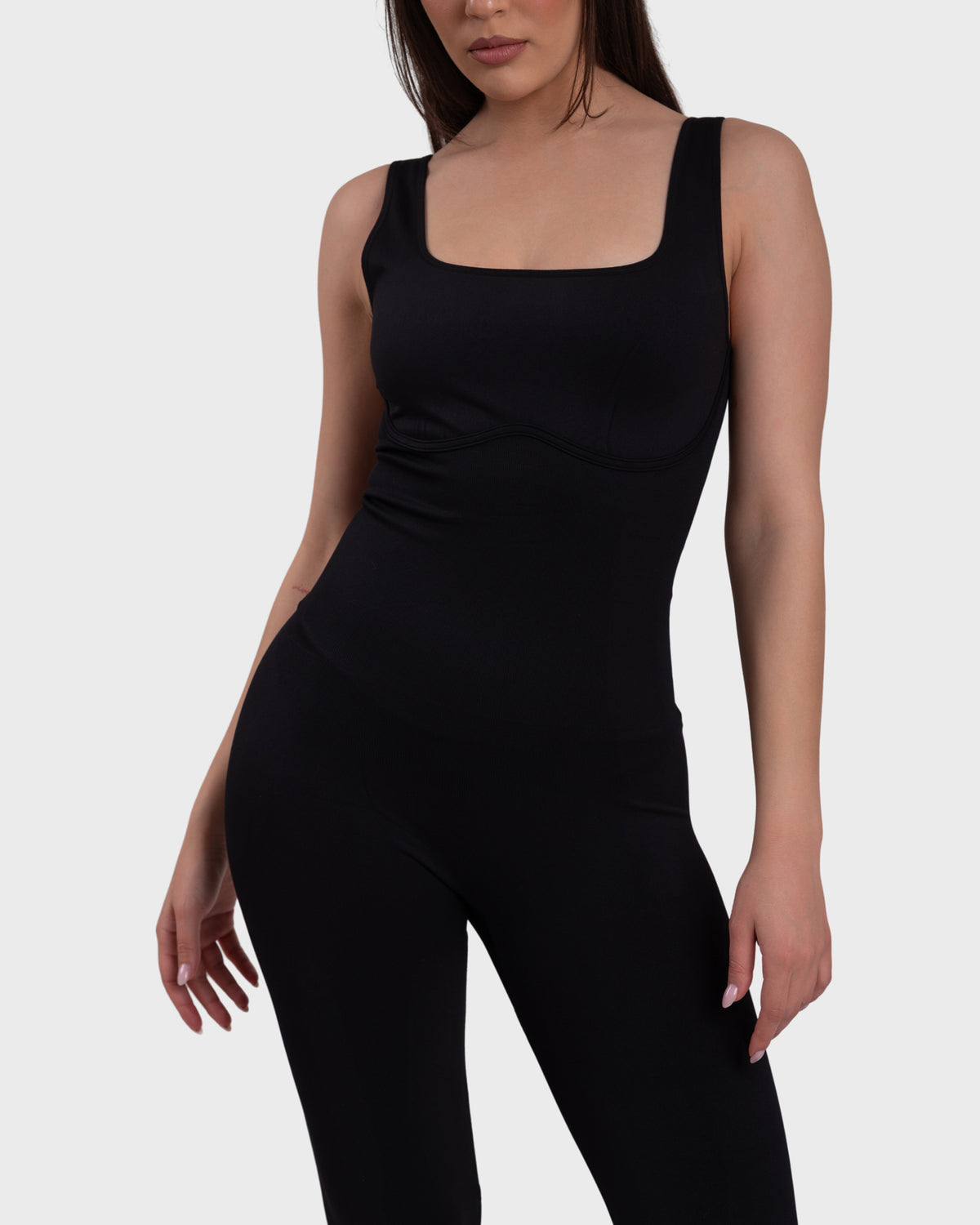 All Day Sculpting Flare Jumpsuit in black – front view