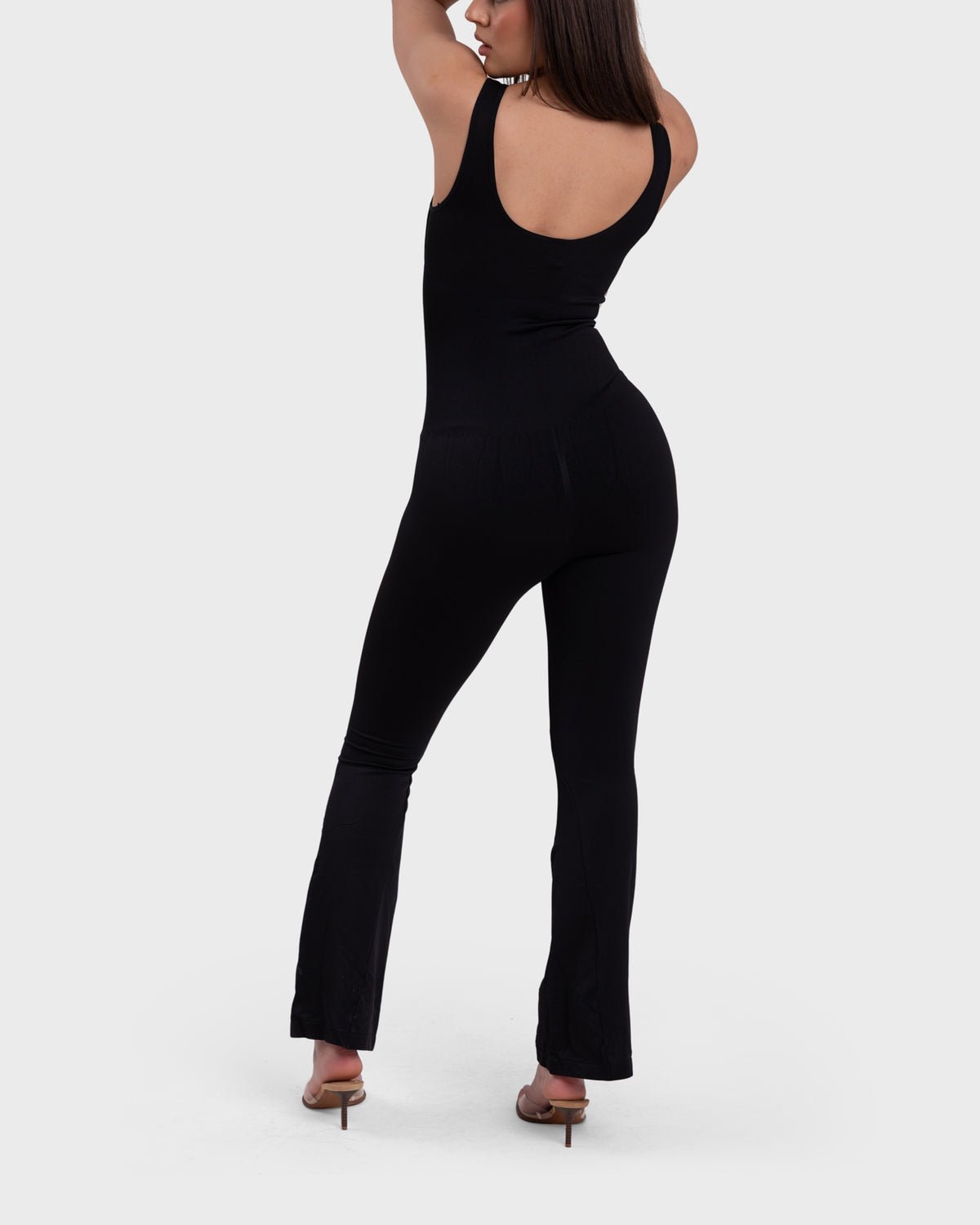 All Day Sculpting Flare Jumpsuit in black – alternate full-length front view