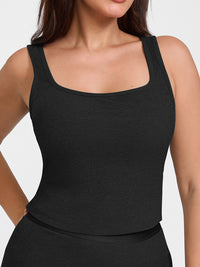 Shop Lily True Comfort Luxe Lounge Top in black, ribbed square neck lounge tank top – front view