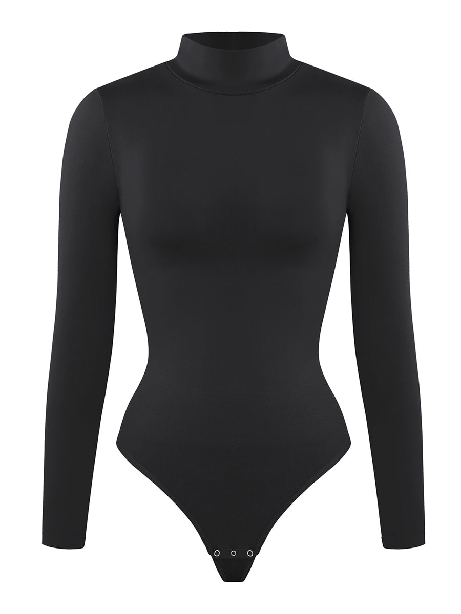 Long Sleeve Turtle Neck Bodysuit in black – product shot on a plain background (2)