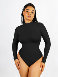 Shop Lily Long Sleeve Turtle Neck Bodysuit in black, long sleeve turtleneck bodysuit – front view