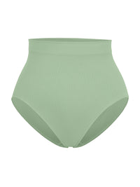 Shop Lily High Waisted Classic Shaping Panties in green, seamless high-waisted shaping briefs – product shot on a plain background