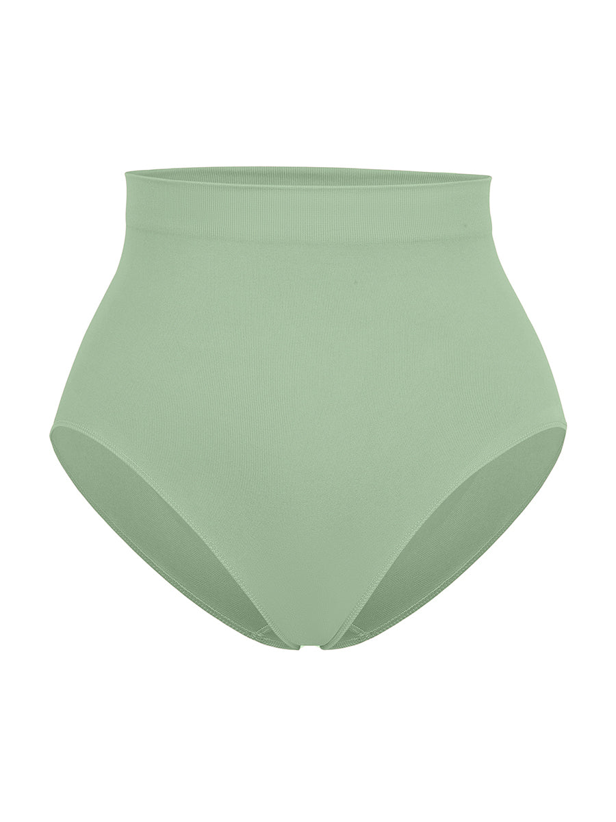 Shop Lily High Waisted Classic Shaping Panties in green, seamless high-waisted shaping briefs – product shot on a plain background