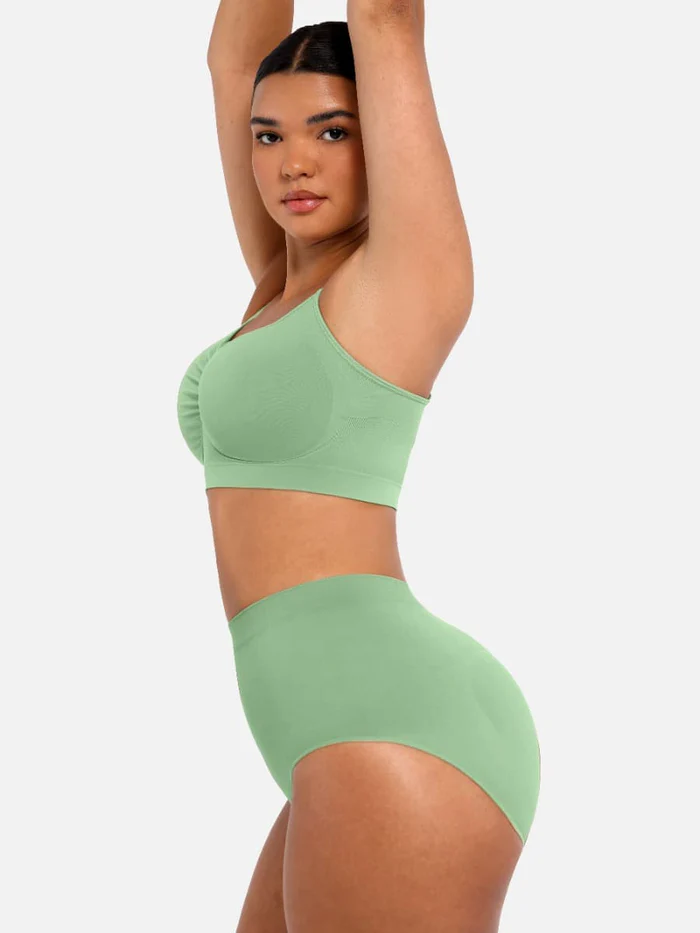 High Waisted Classic Shaping Panties in green – worn with a matching bra