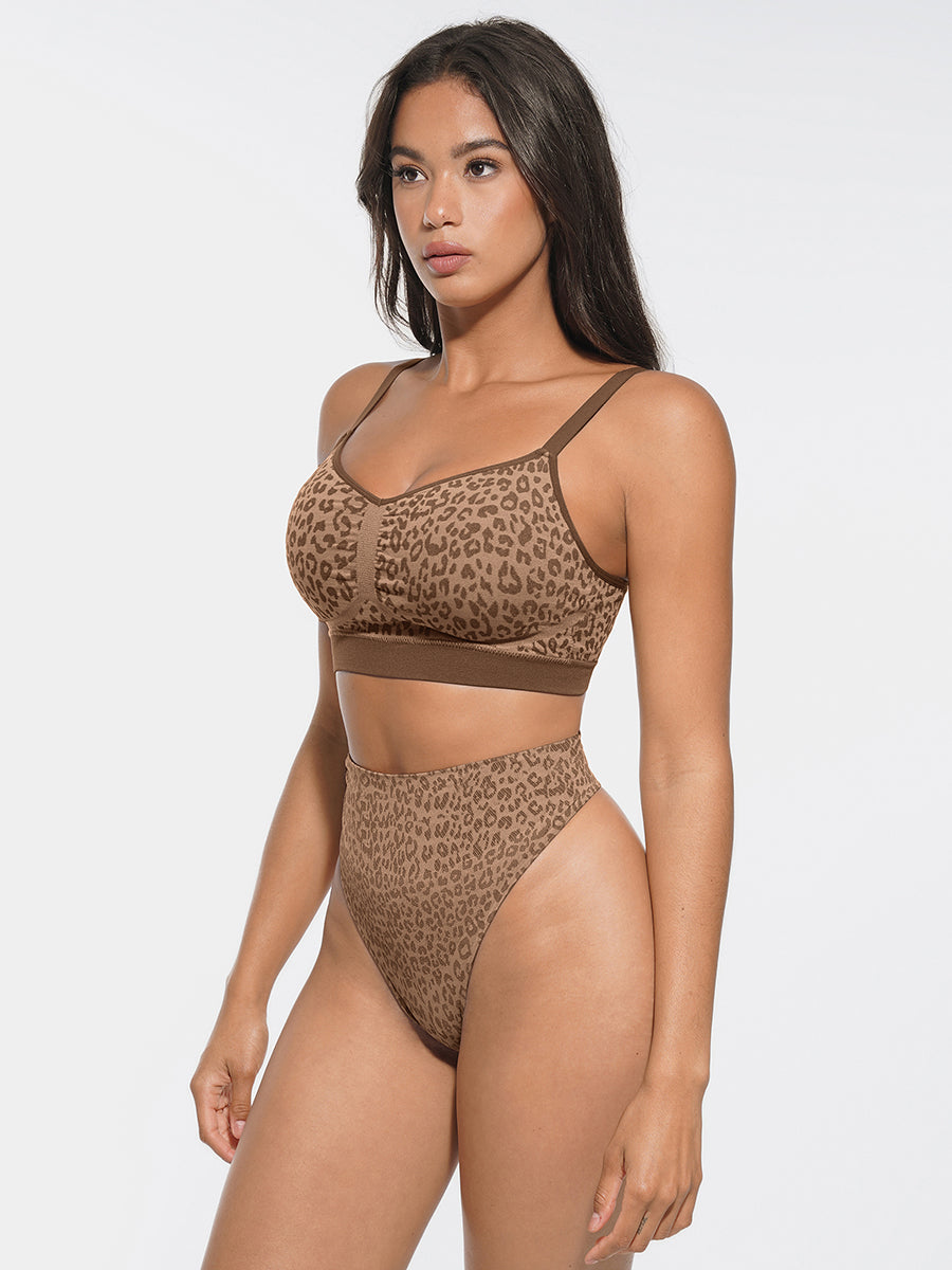 Everyday Shaping Thong Panties in leopard print – three-quarter view