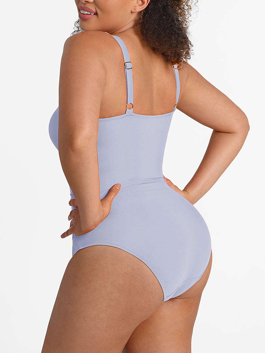 Soleil Sculpt Swimsuit in blue – back three-quarter view