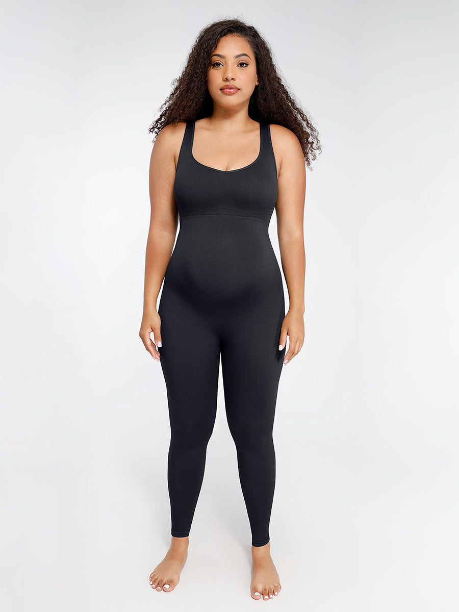 AllDay Support Maternity Jumpsuit in black – alternate full-length front view