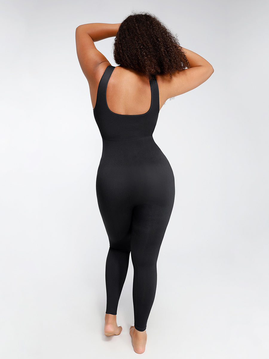 AllDay Support Maternity Jumpsuit in black – full-length back view