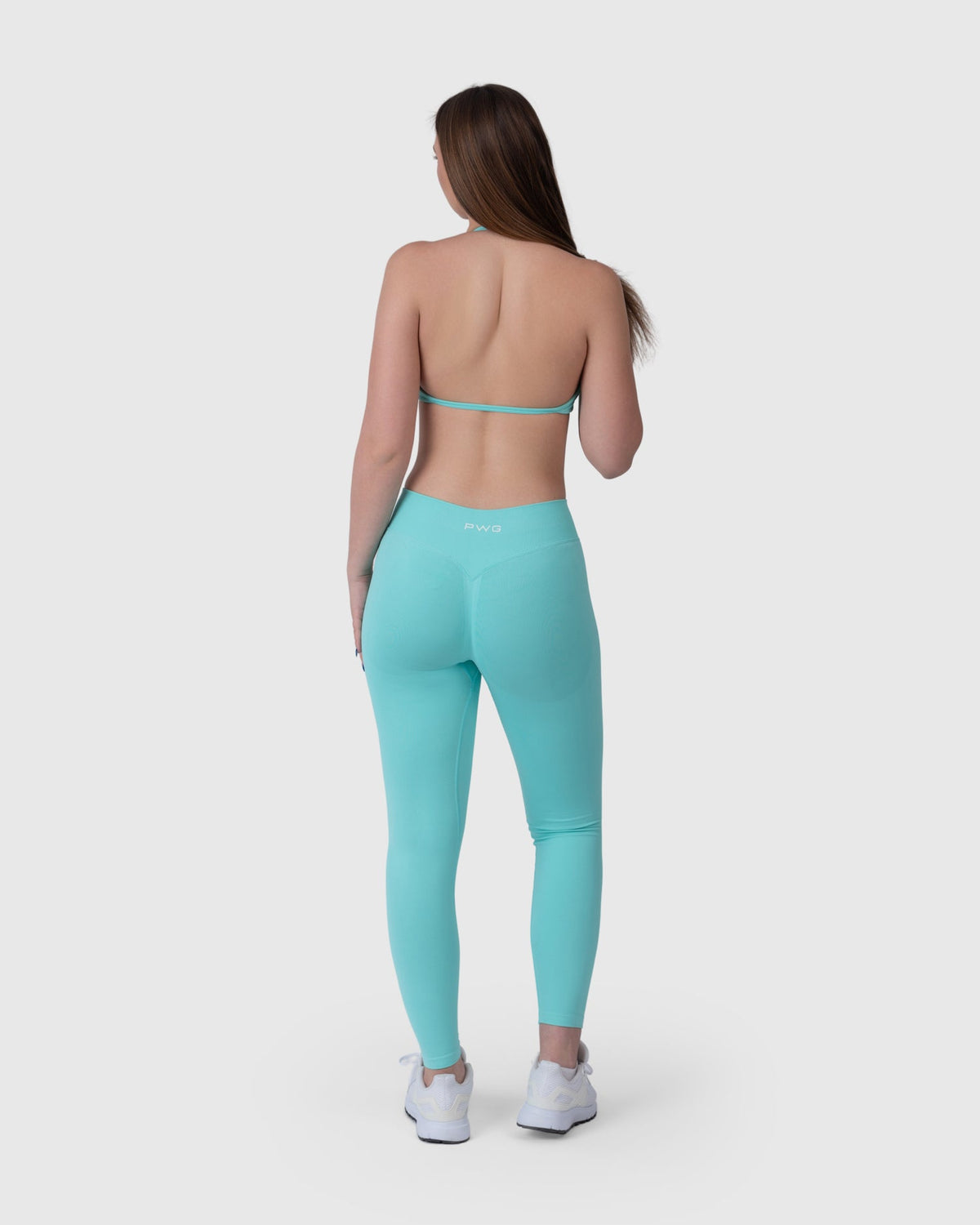 Form Sculpting Leggings in aqua – full-length back view