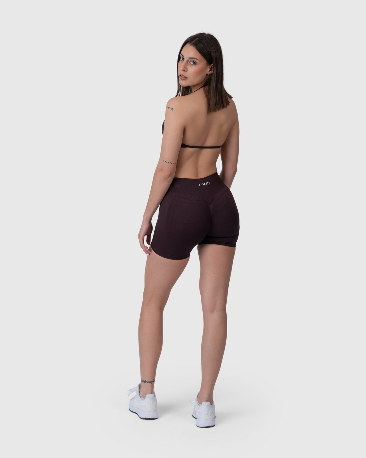 Form Sculpting Shorts in mocha – full-length back view