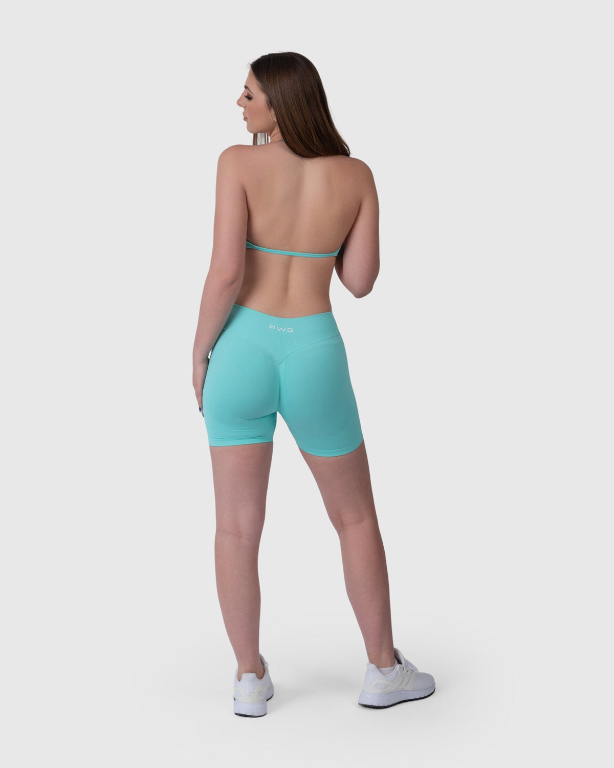 Form Backless Bra in aqua – full-length back view