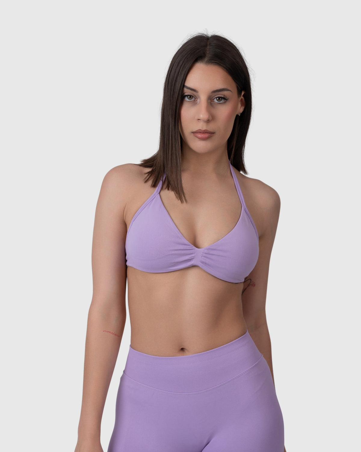 Shop Lily Form Backless Bra in lavender, halter-neck backless bra top – front view