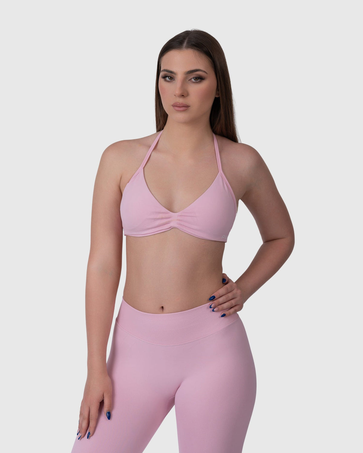 Shop Lily Form Backless Bra in pink, halter-neck backless bra top – front view