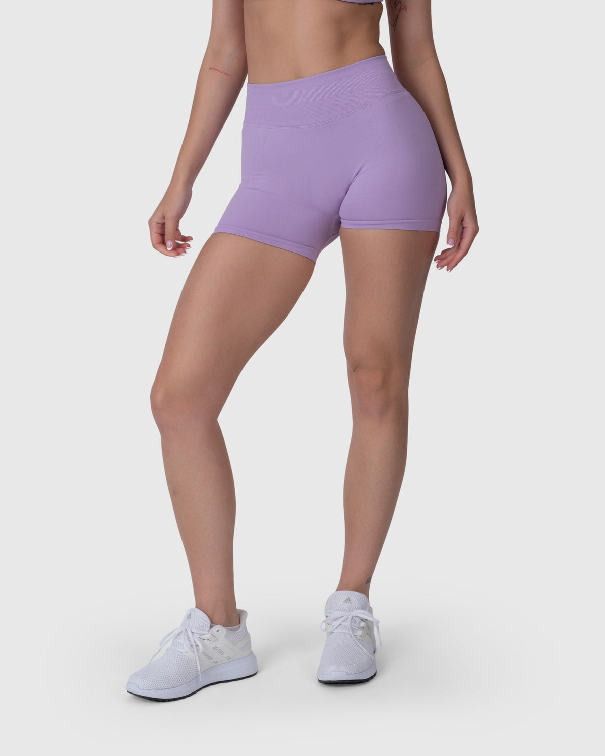 Shop Lily Form Sculpting Shorts in lavender, high-waisted sculpting biker shorts – front view