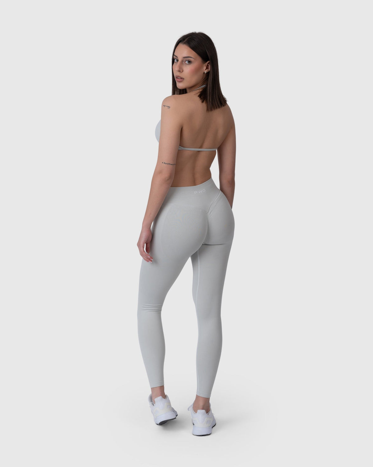 Form Sculpting Leggings in light grey – full-length back view