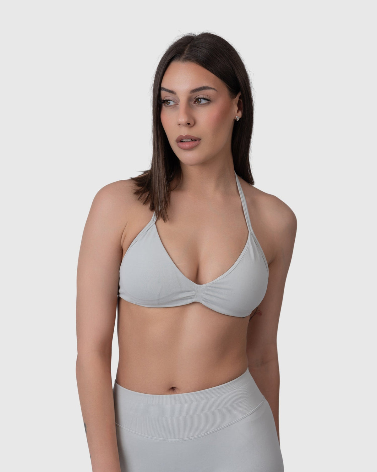 Shop Lily Form Backless Bra in light grey, halter-neck backless bra top – front view