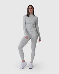 Shop Lily Form Zip Jacket in light grey, fitted zip-up activewear jacket – full-length front view