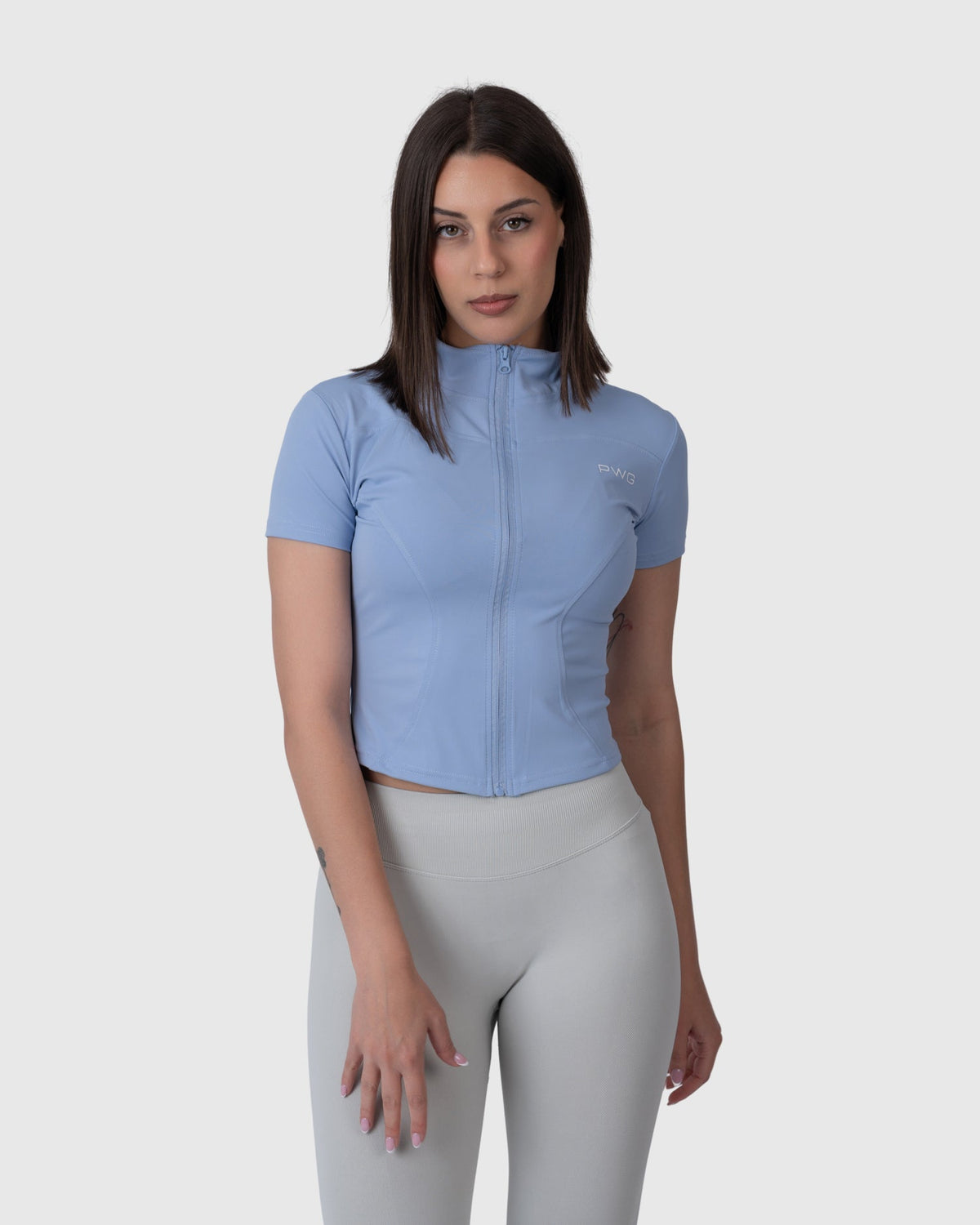 Motion Sculpt Jacket in powder blue – three-quarter view