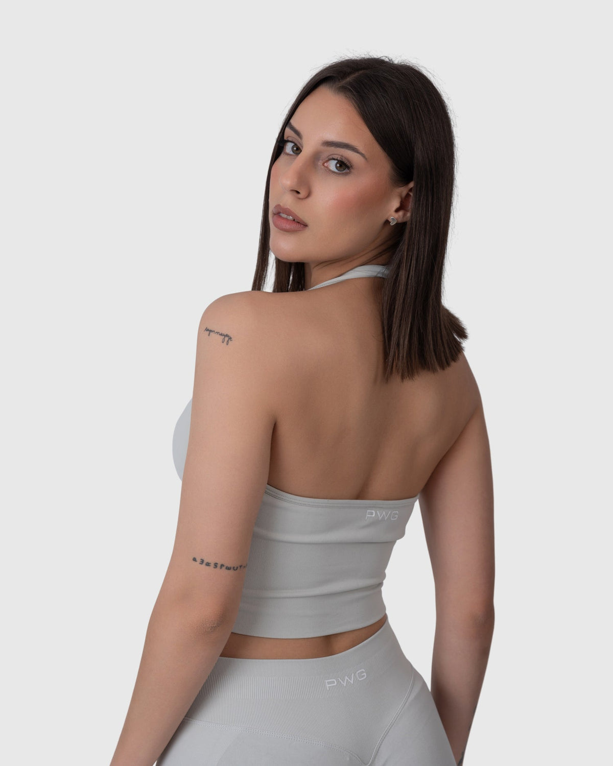 Form Halter Top in light grey – back three-quarter view