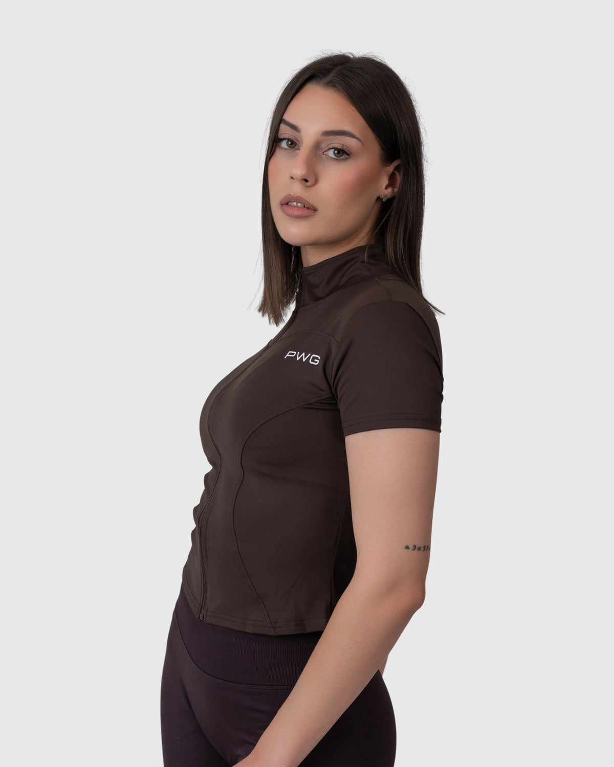 Motion Sculpt Jacket in mocha – three-quarter view