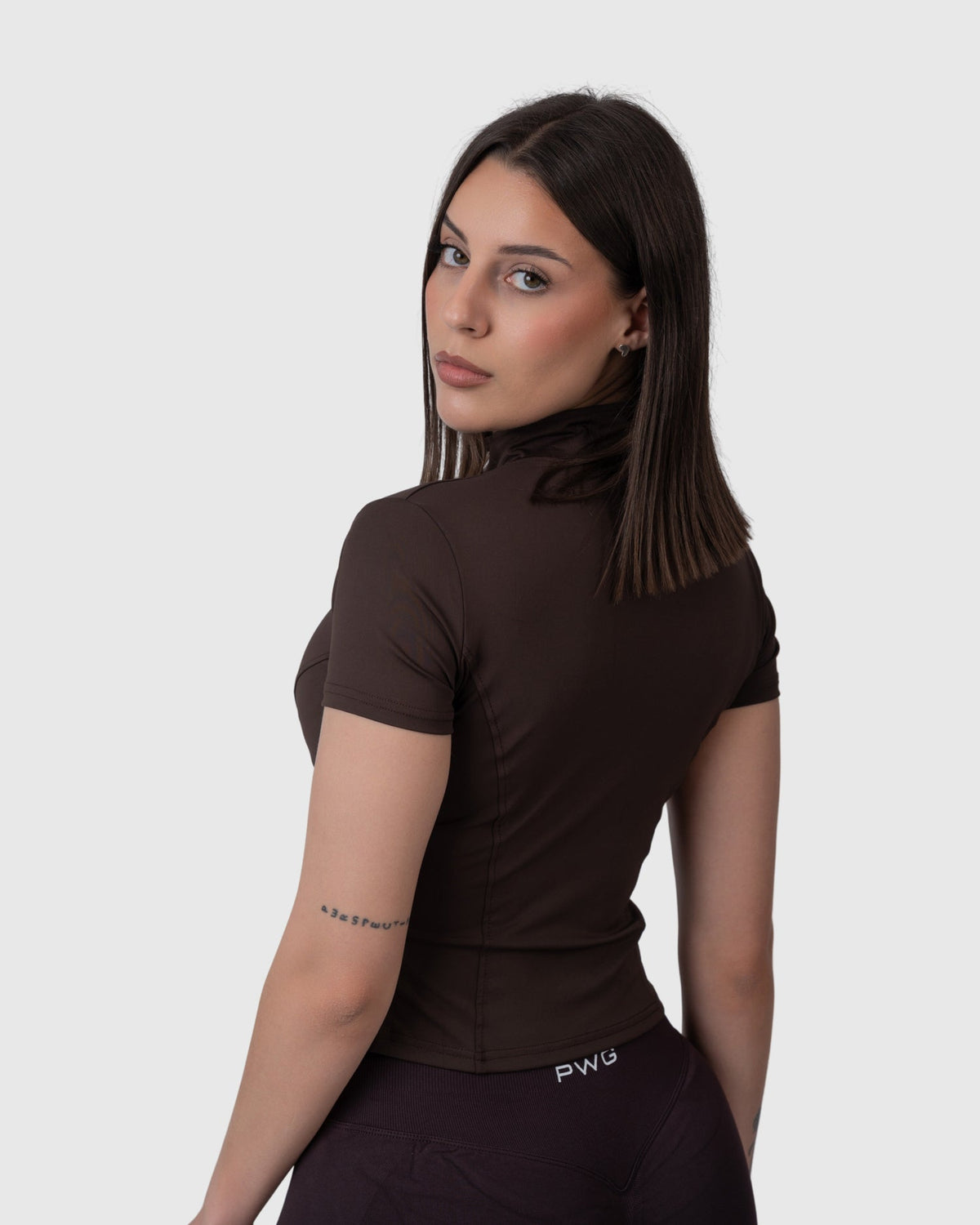 Motion Sculpt Jacket in mocha – back three-quarter view